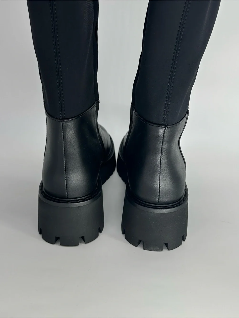 Michael Kors Black Leather Knee High Lug Sole Boots Gold Hardware